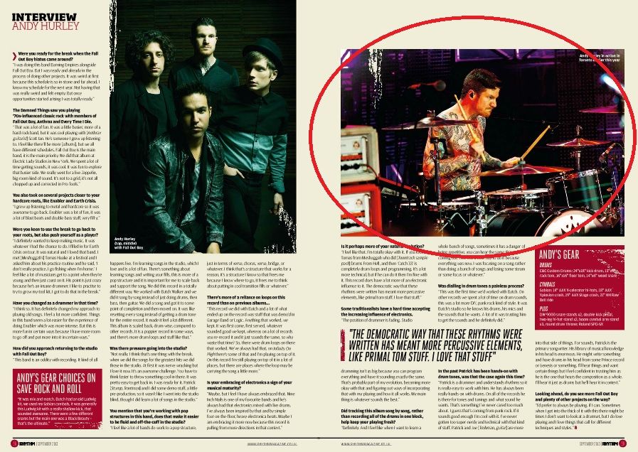 Andy Hurley, drummer for Fall Out Boy - UK drummer magazine RYTHM by Igor Rockxposure