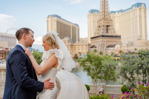 Las Vegas Strip, Bellagio Fountains, Paris Eiffel Tower, Little White Chapel Elopement and Wedding Photoshoot