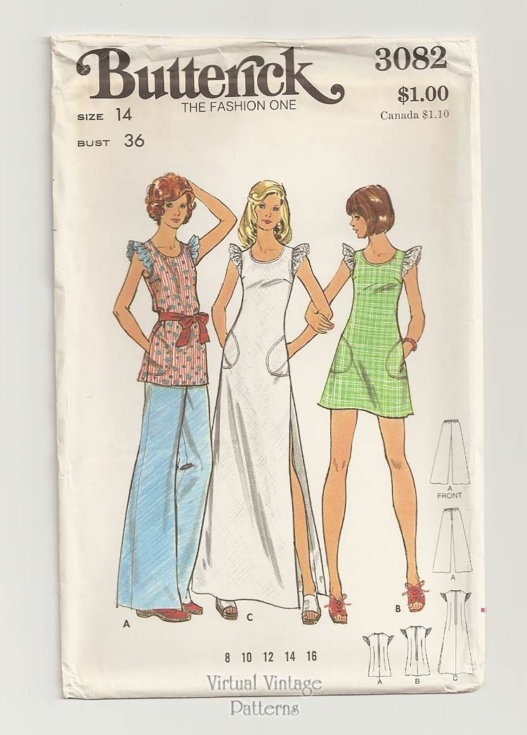 knee length dresses for ladies 1970s CUTE Flared High Waisted Top or Mini Dress Pattern McCALLS 3682, – A  Vintage shop main image 1