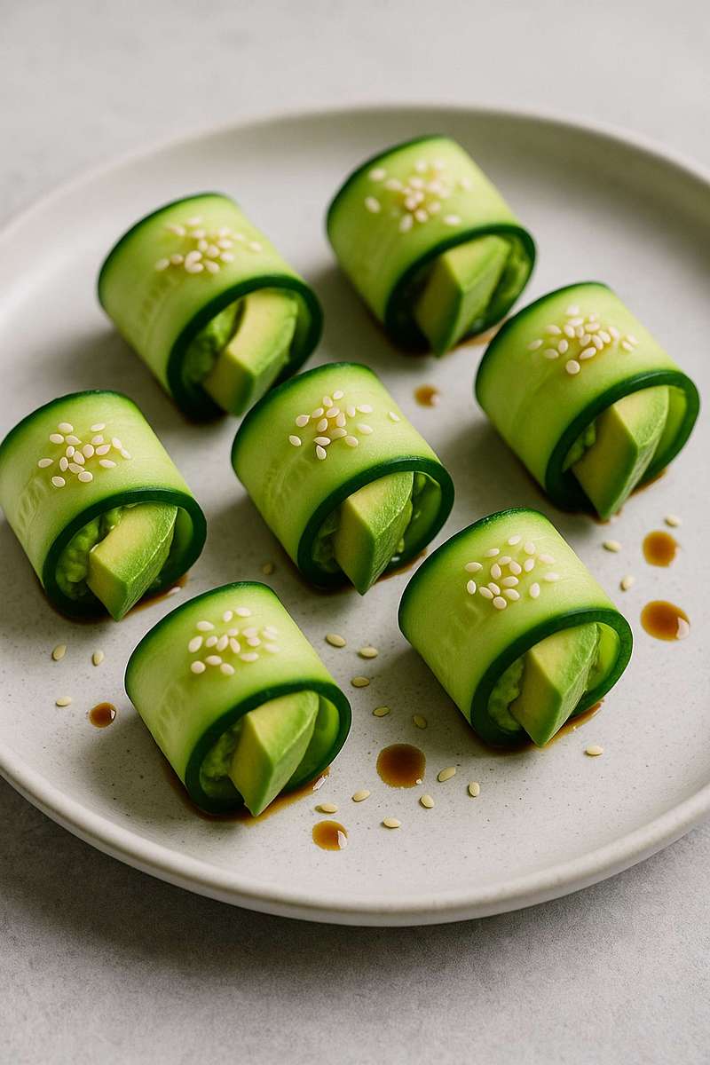 Sliced Cucumber and Avocado Rolls with Sesame or Tamari