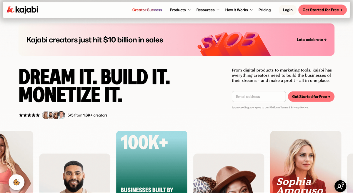 Screenshot der Homepage von Kajabi