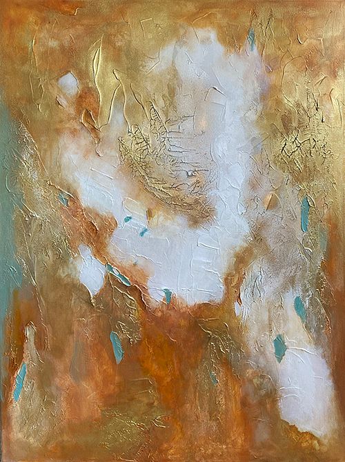 Light Neutral Shades Abstract Painting in Brown with texture and gold accents
