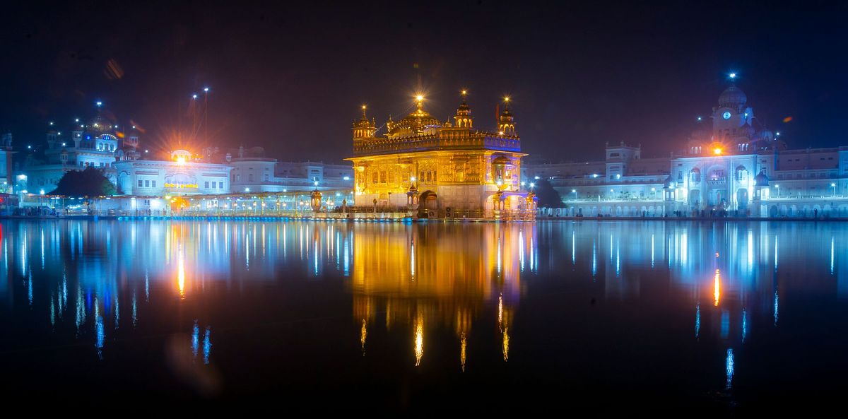 temple, sikh temple, poeple, worship place, holy river, reflection, lighting, night photography