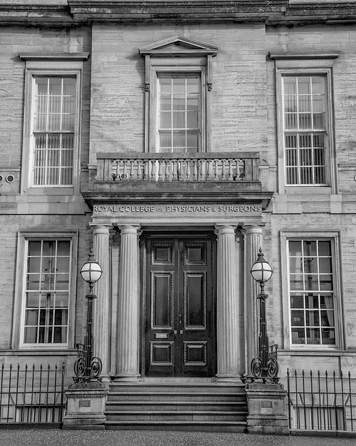 Cityscapes, architecture, college, building, stone, brick, columns,, gothic, Clyde, Glasgow, Scotland, United Kingdom, UK, black & white