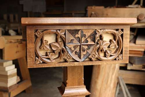 custom, hand-carved lectern face for the Dominican Sisters' Chapel in Columbus, Ohio