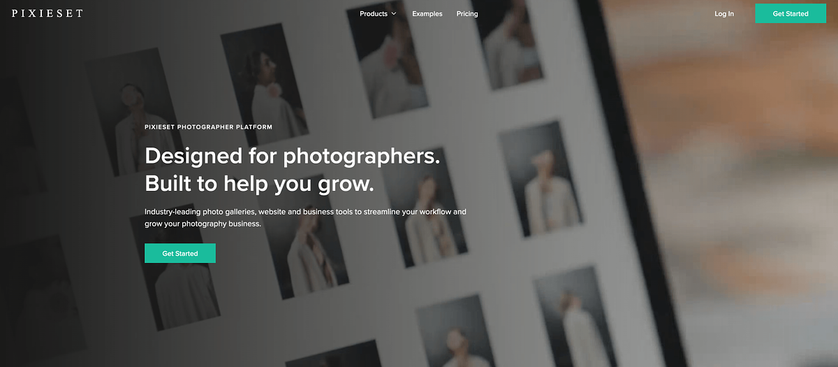 Pixieset website builder homepage showing client gallery and portfolio website features for photographers