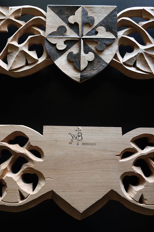 detail of the shield face and the signature on the back