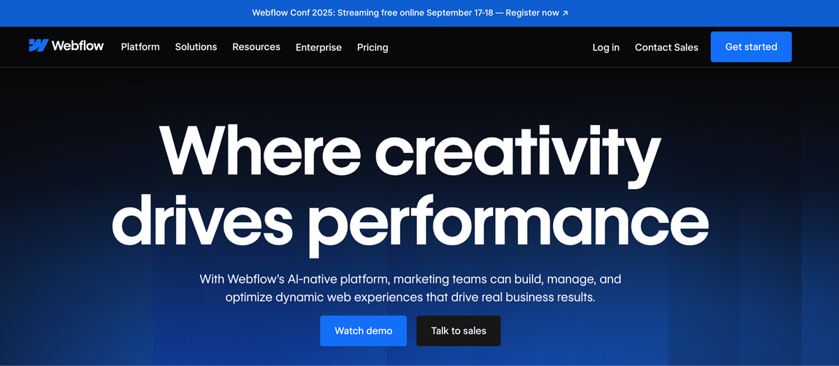 Webflow's homepage screenshot