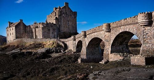 Cityscapes, architecture, castle, medieval, bridge, moat, building, stone, brick, Scotland, United Kingdom, UK,