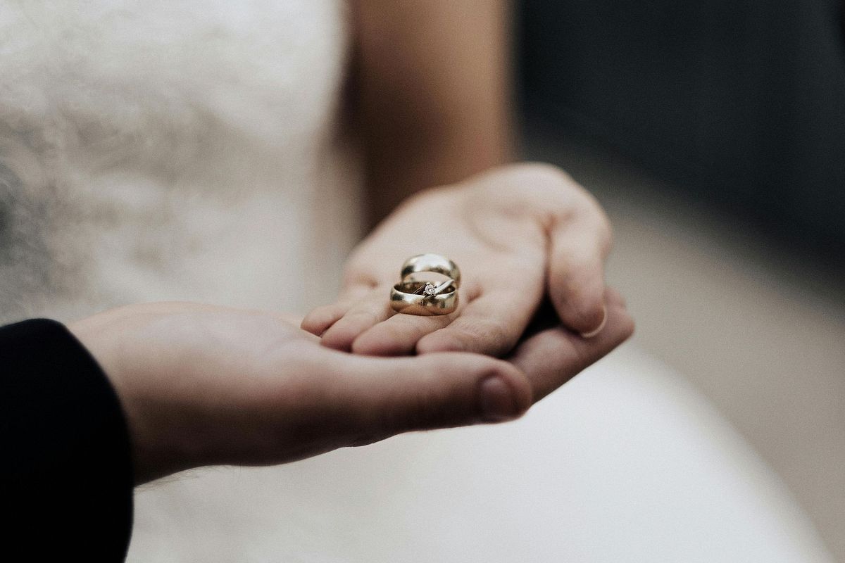 Bride and groom sharing a moment on their wedding day.
