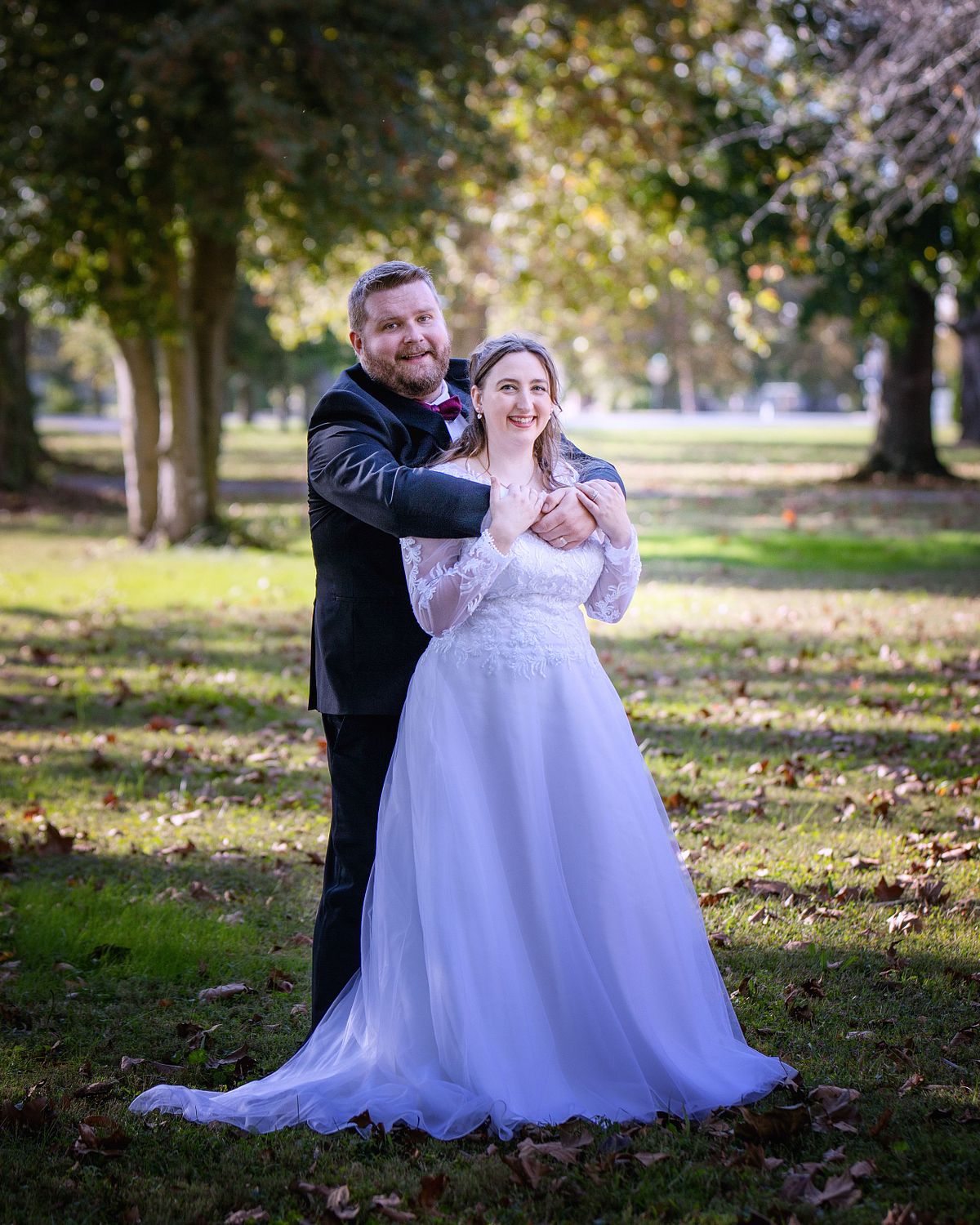 Sunset wedding portraits at the Governor Ross Mansion showing the beautiful light and expansive grounds of the estate.
