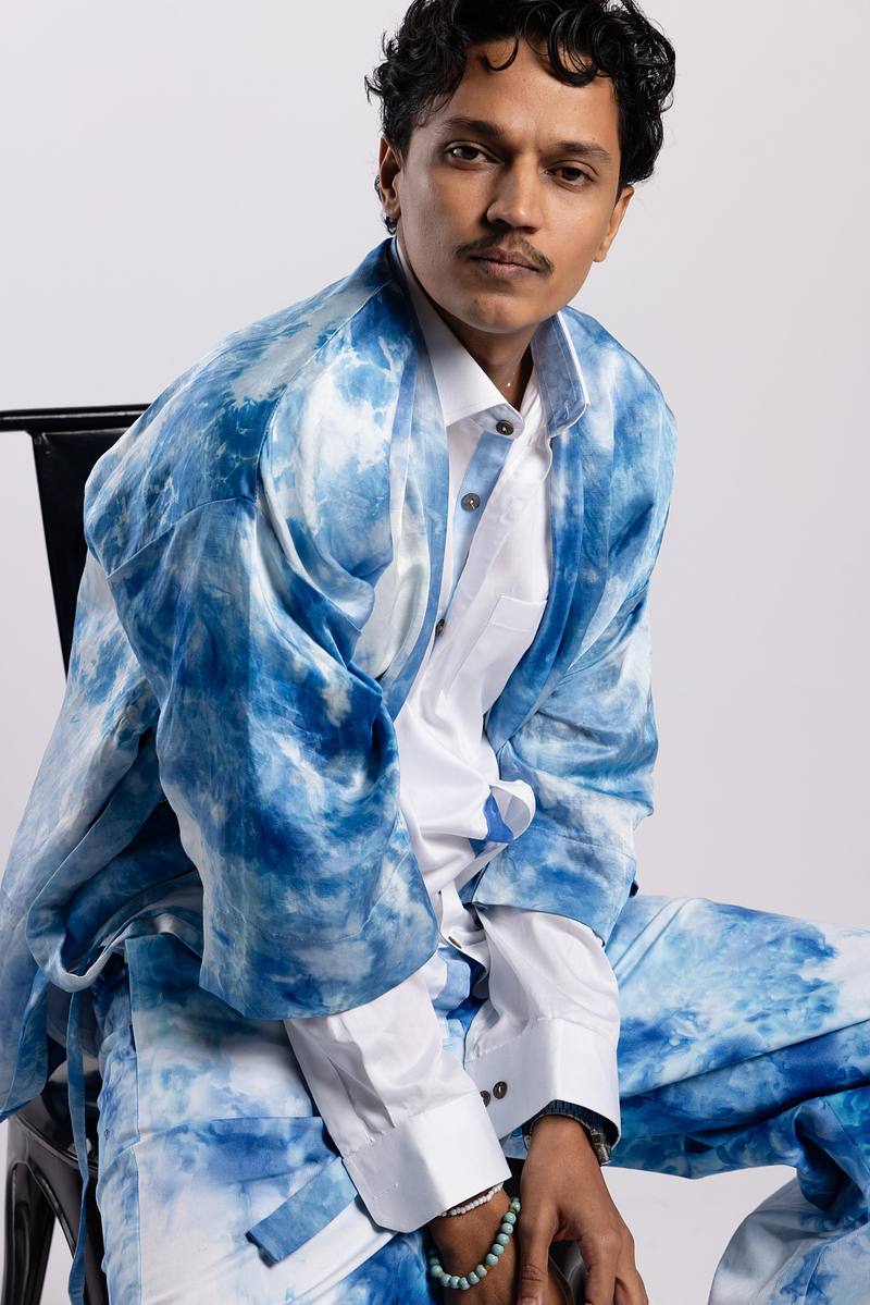 Linen Satin Kimono Jacket - Summer Sky