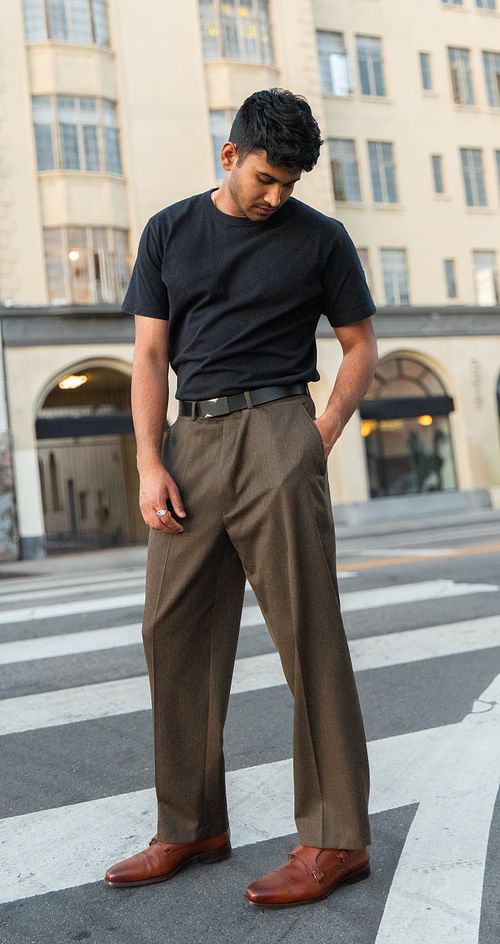 indian man poses in vintage clothing Los Angeles