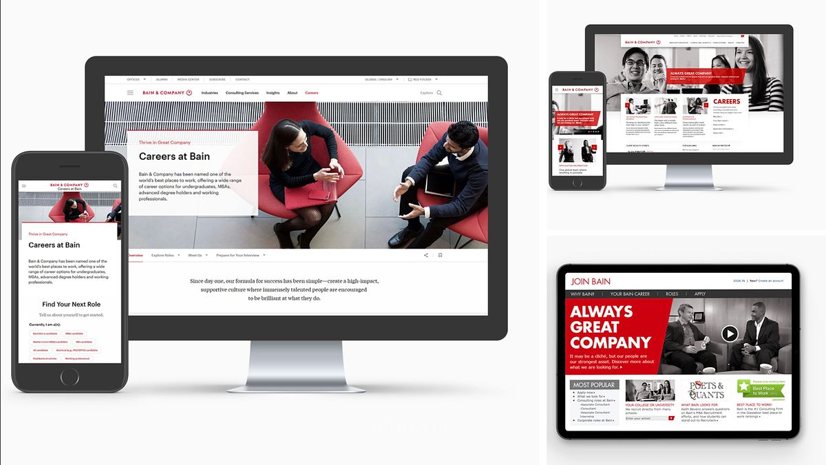 3 versions of the Bain & Company careers website that Martin Potter helped develop and creative direct
