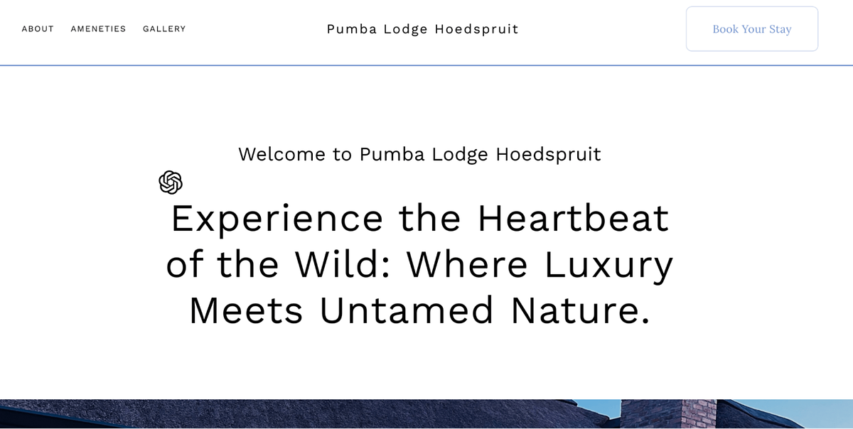 Image of Pumba Lodge Hoedspruit website created using Pixpa