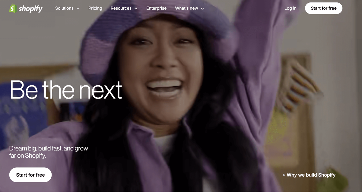 Screenshot della homepage di Shopify