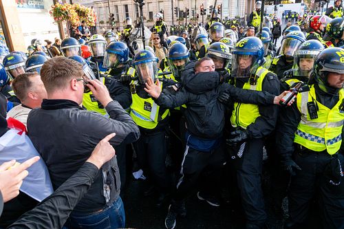 Violent clashes at “Unite the Kingdom” march, London, UK