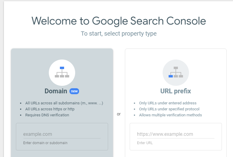 Google Search Console - Adição de propriedade