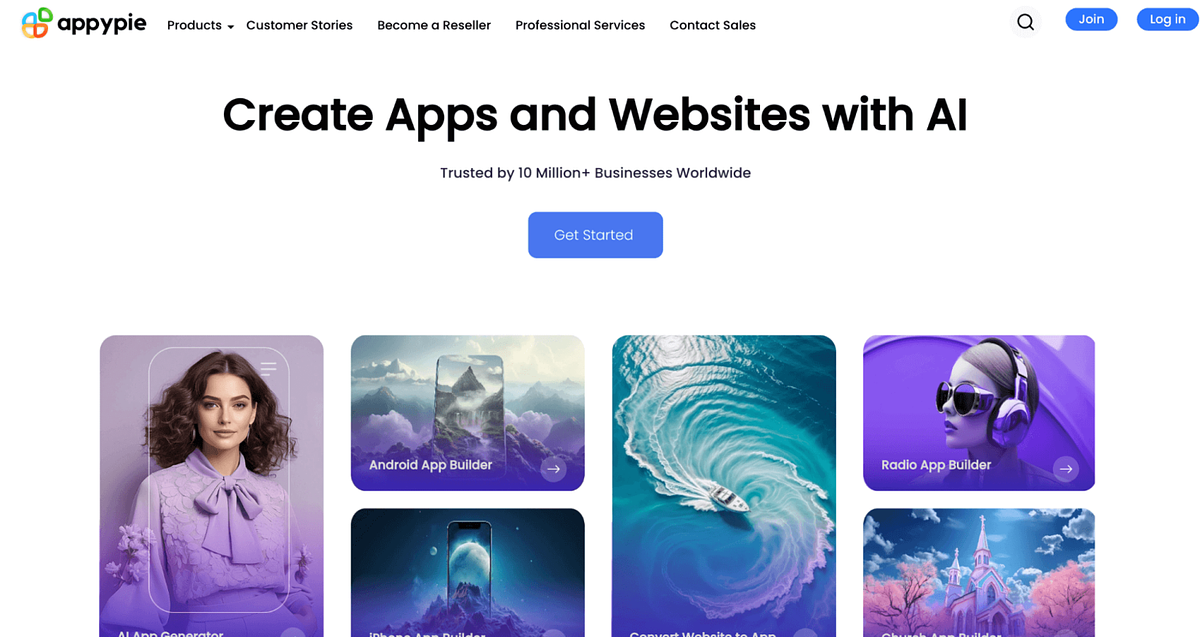 Image of Appypie's home page