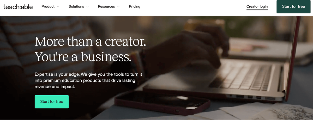 Teachable's homepage