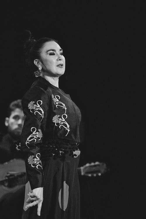Leli Dores dancing emotional flamenco in tablao in Jerez