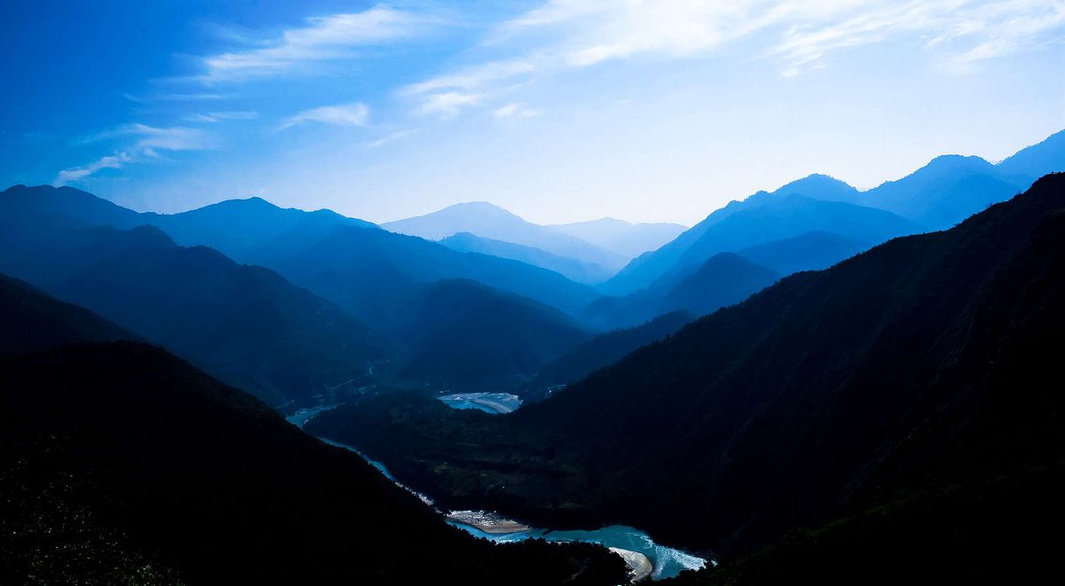 sky, mountain, river, lights,