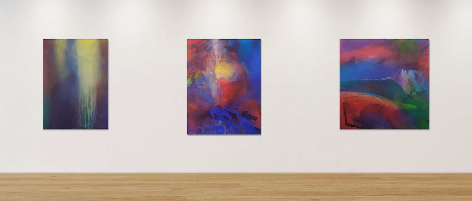 Peintures abstraites contemporaines de la s&eacute;rie Voyages Cosmiques par Catherine Maddens : &Eacute;ther, Cosmos et Douceur C&eacute;leste. Tableaux &agrave; l'acryliques et encres sur toile explorant la lumi&egrave;re, l&rsquo;&eacute;nergie cosmique et la spiritualit&eacute; dans l&rsquo;art abstrait.