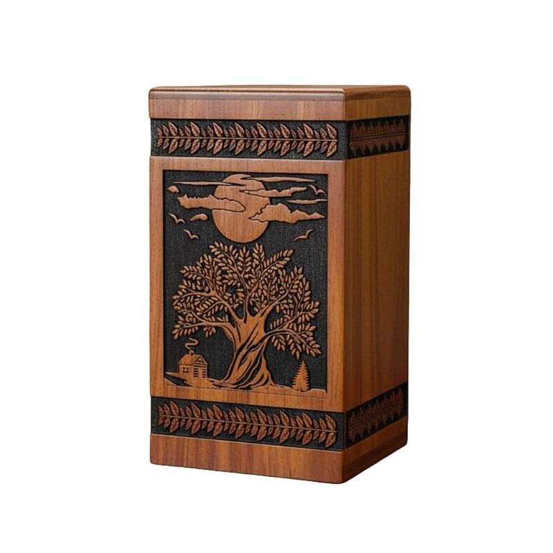 Engraved Tree of Life Scenery Wooden Urn Box for Ashes