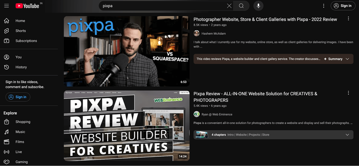 Bild der YouTube-Suchergebnisse