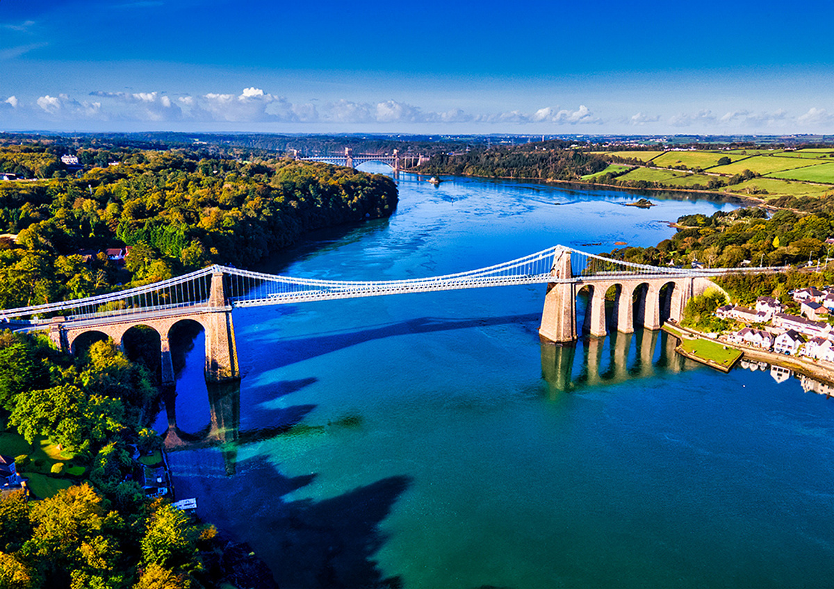 Menai Suspension Bridge A4 Print Welsh Aerial Landscape Art