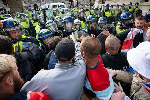 Violent clashes at “Unite the Kingdom” march, London, UK