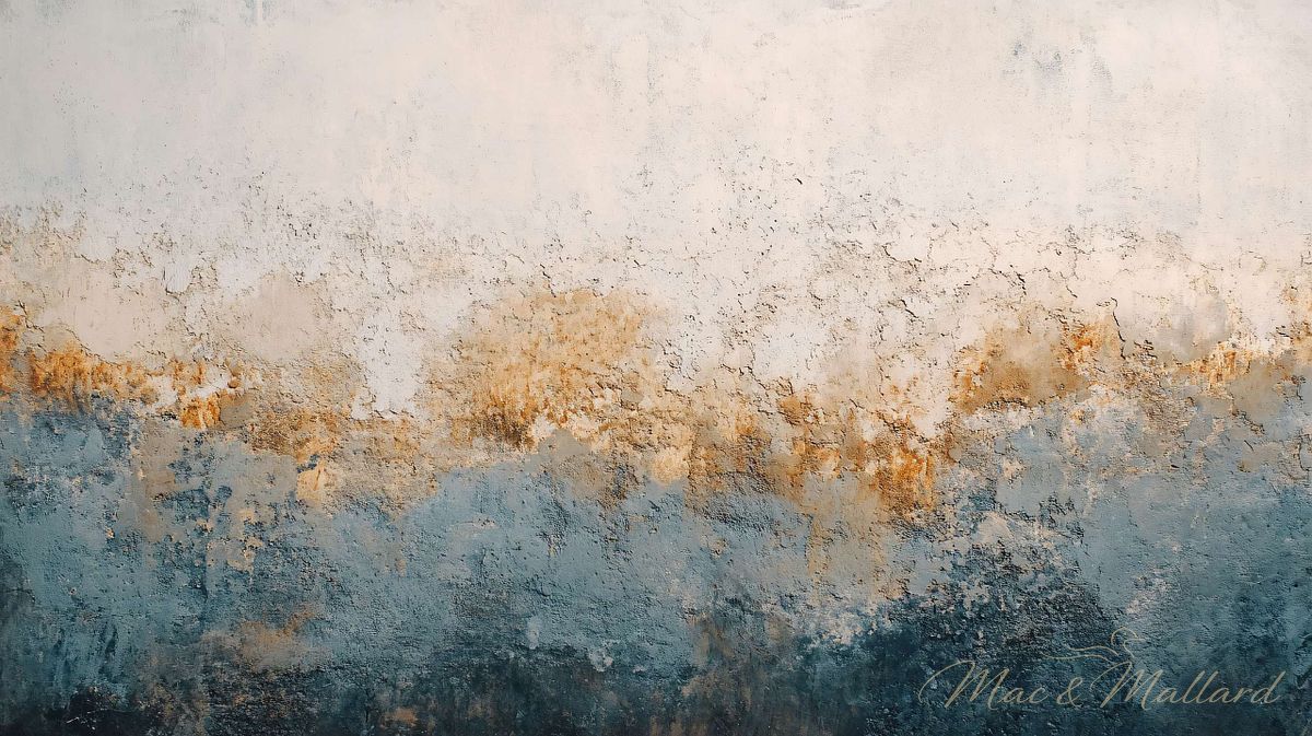 Painting of a sky with a blue and white background and a yellow