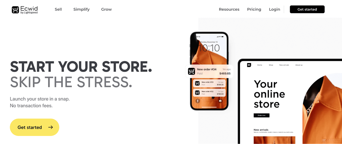 Captura de pantalla de Ecwid