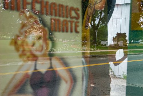 vintage mid-century Mechanics Mate poster park shadow figure doorway