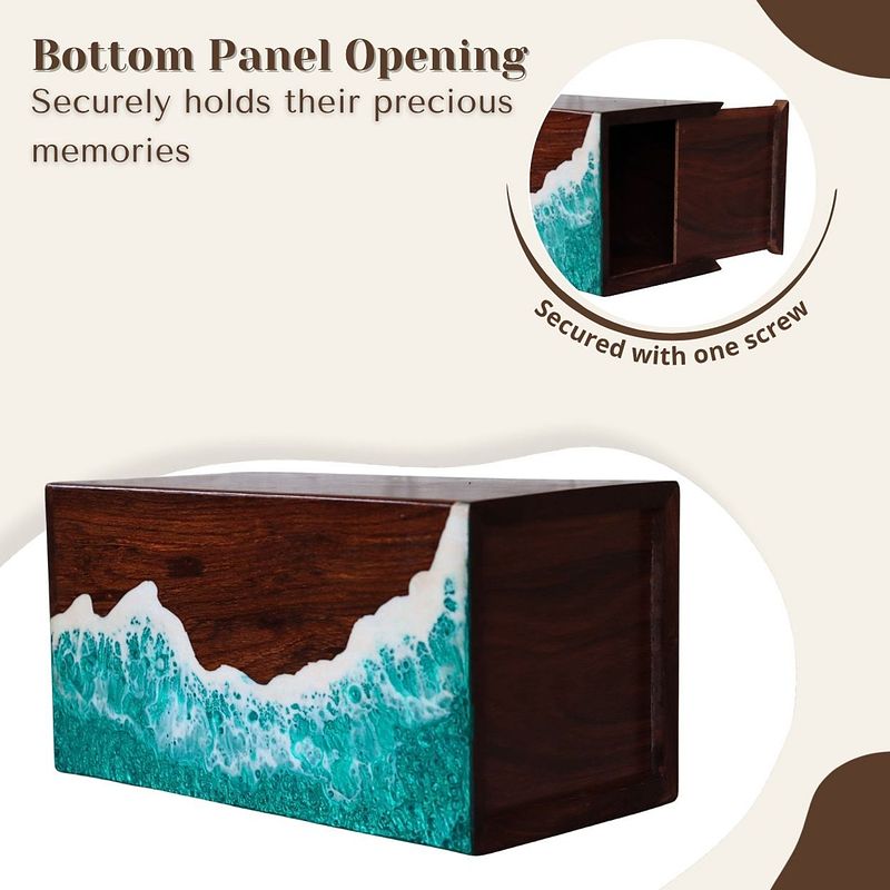 Ocean Waves Epoxy Resin Mix Wood Urn