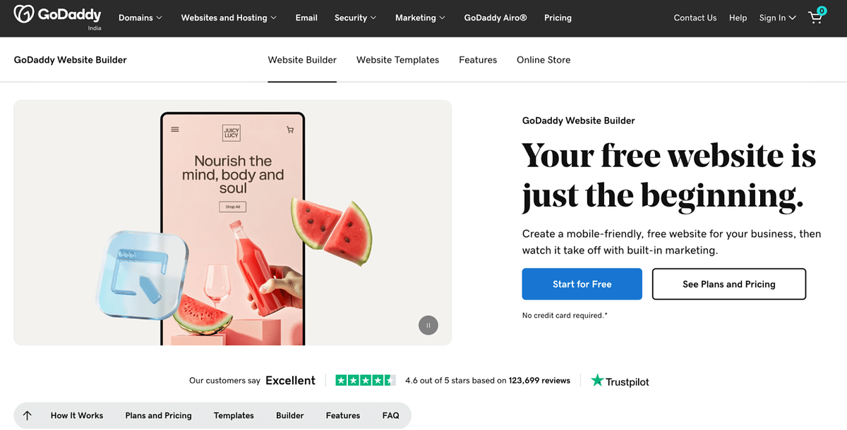 Imagem da página inicial da GoDaddy