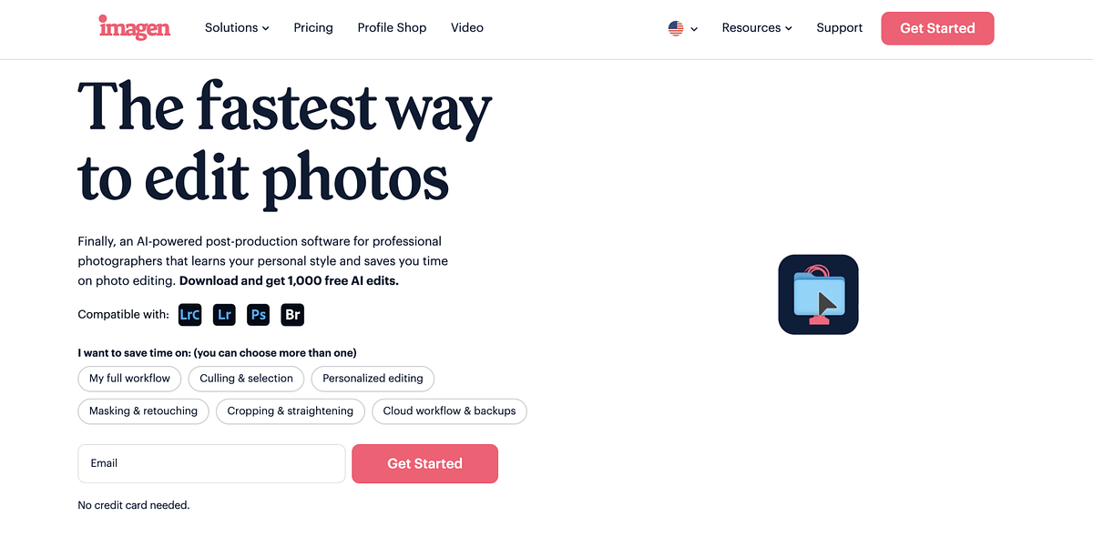 Captura de tela da página inicial da Imagen AI