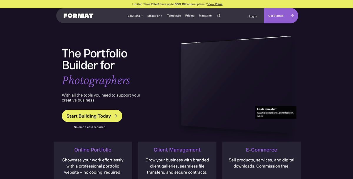 Format photography portfolio website builder with Lightroom-integrated templates