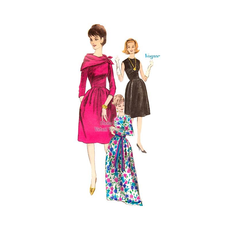 1960s Bell Skirt Dress Pattern, Vogue 5750, Vintage Sewing Patterns