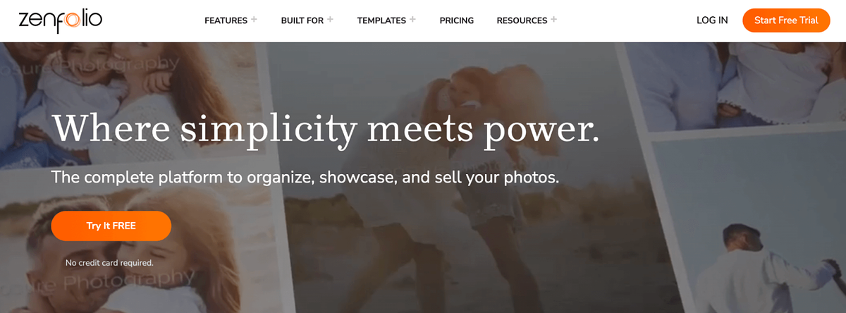 Homepage del creatore di siti web Zenfolio