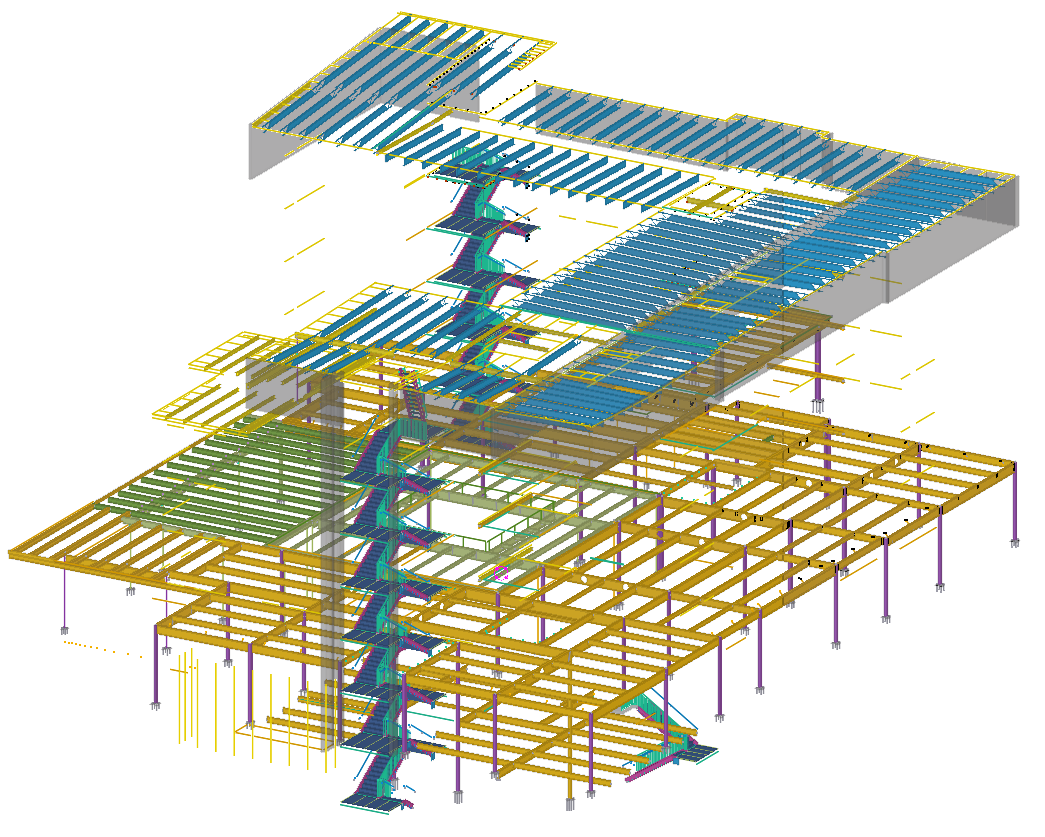 Tekla BIM model of a high-rise steel structure with phased erection views