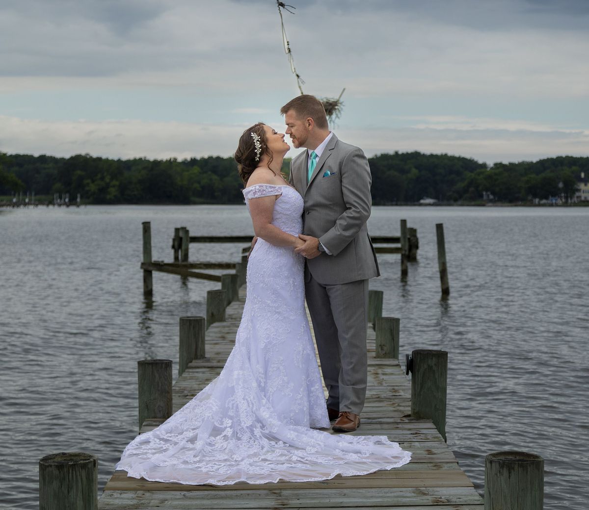 Candid wedding couple portrait during golden hour on the Maryland Eastern Shore.