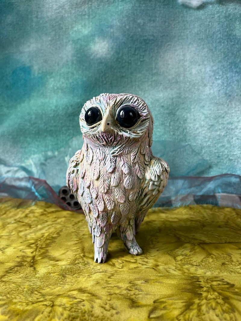 Tender Owl on Watch, little ceramic sculpture