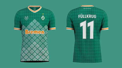 Front and back views of Werder Bremen home shirt concept displayed side by side.