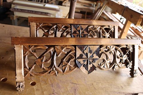 the Dominican reliquary shelves after stain and finish and ready for installation