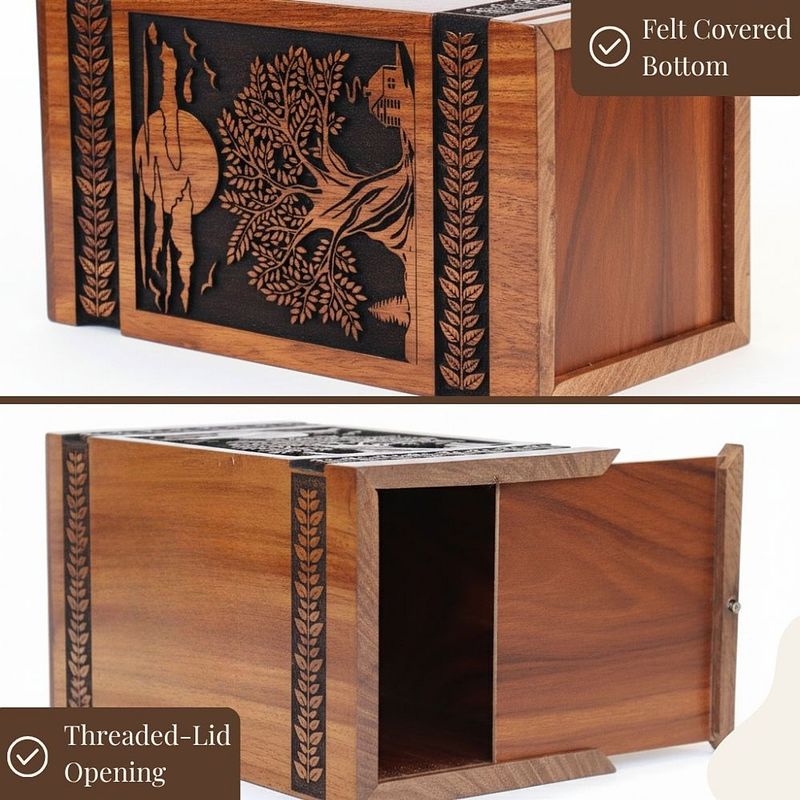 Engraved Tree of Life Scenery Wooden Urn Box for Ashes