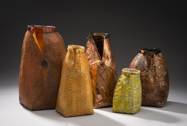 Display of five baskets by Jackie Abrams called Standing in Strength