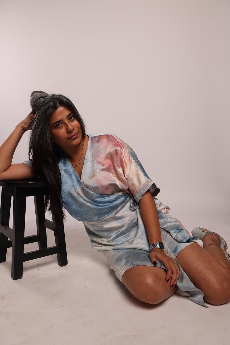 Linen Wrap V-Neck Kimono Dress