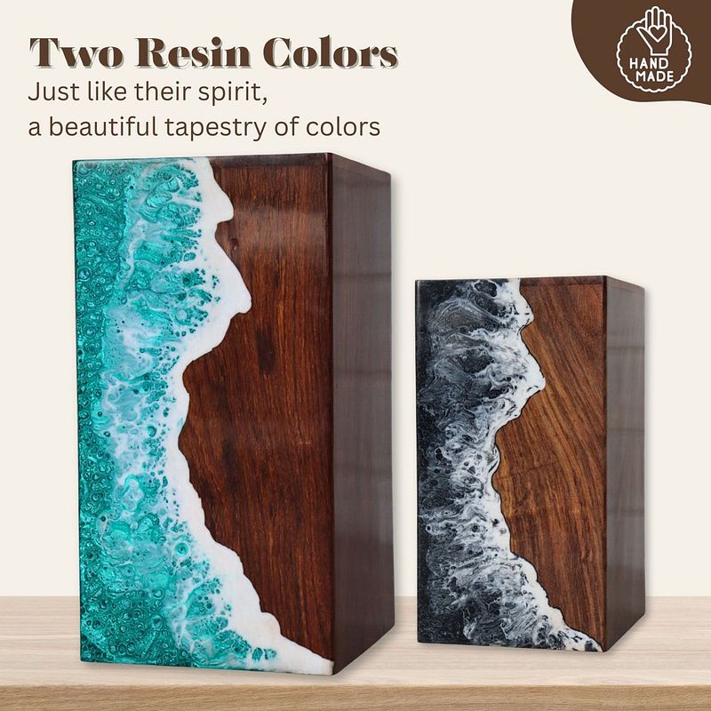 Ocean Waves Epoxy Resin Mix Wood Urn