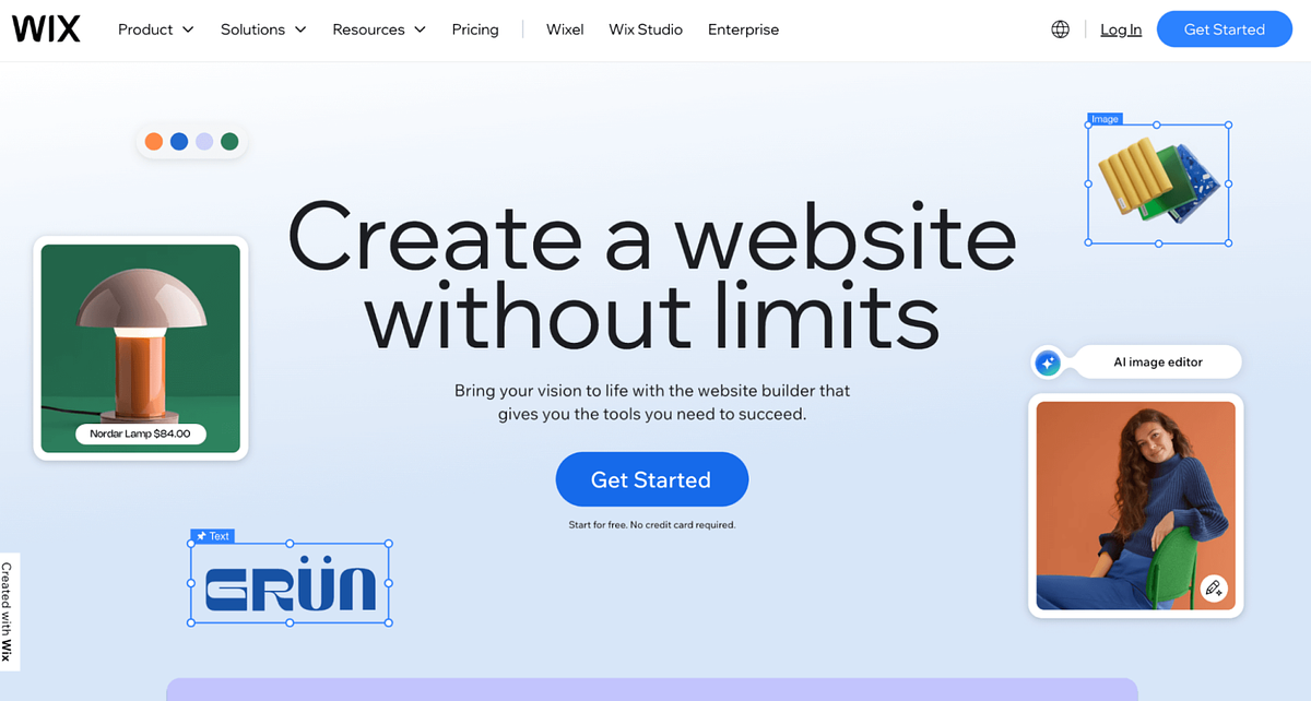 Image of Wix's home page